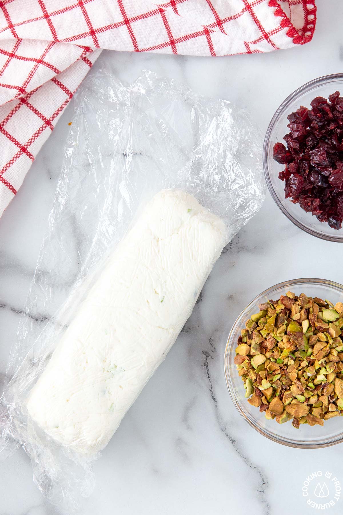 cheese mixture wrapped in cellophane