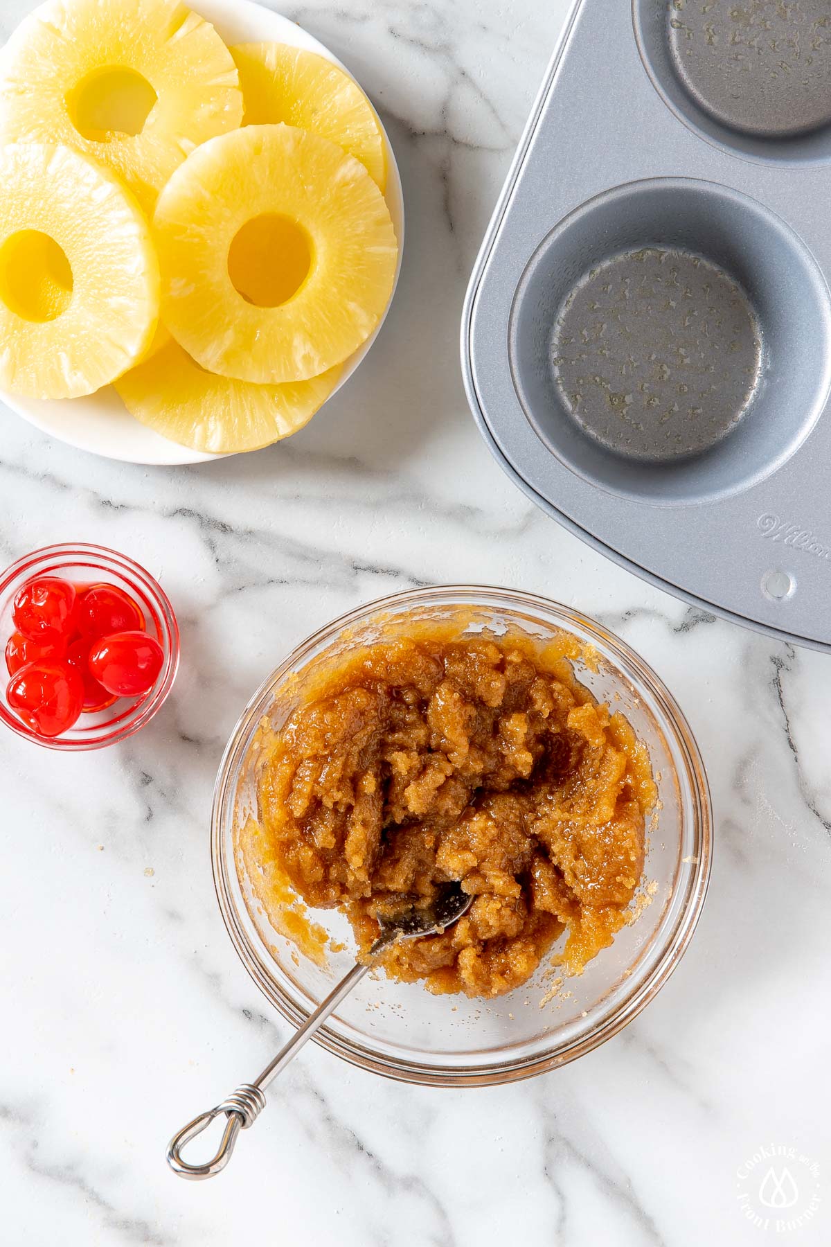 brown sugar and melted butter in a clear bowl