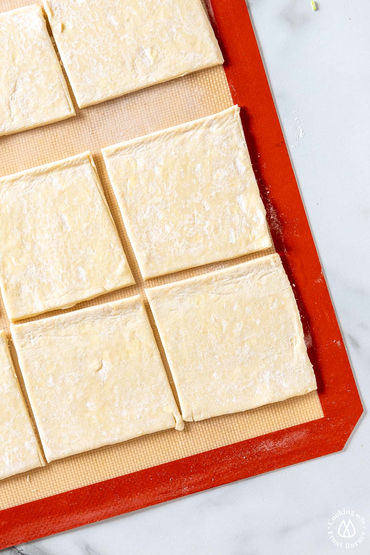 puff pastry rolled out and cut in 9 squares