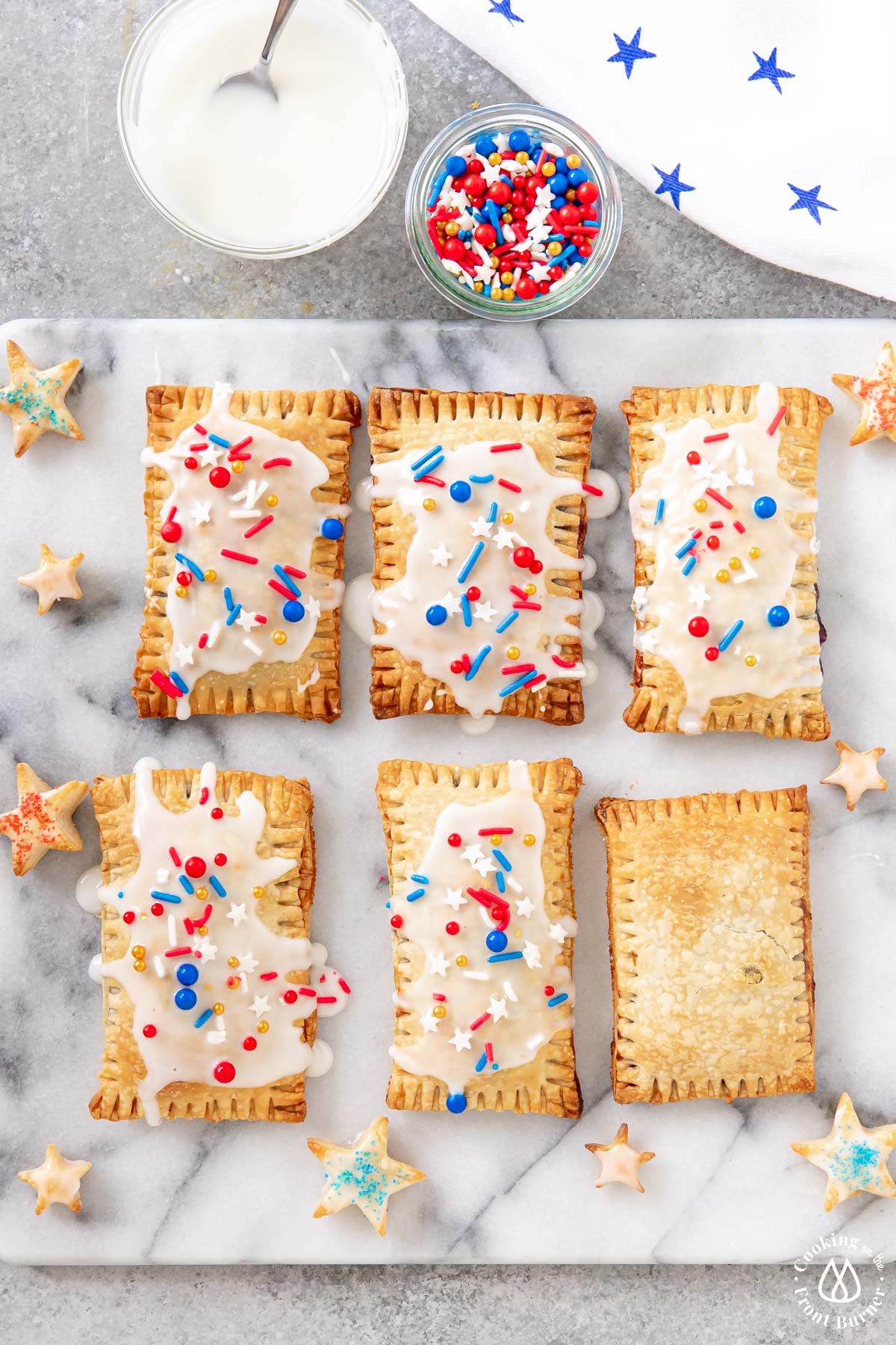 6 pop tarts on a marble board