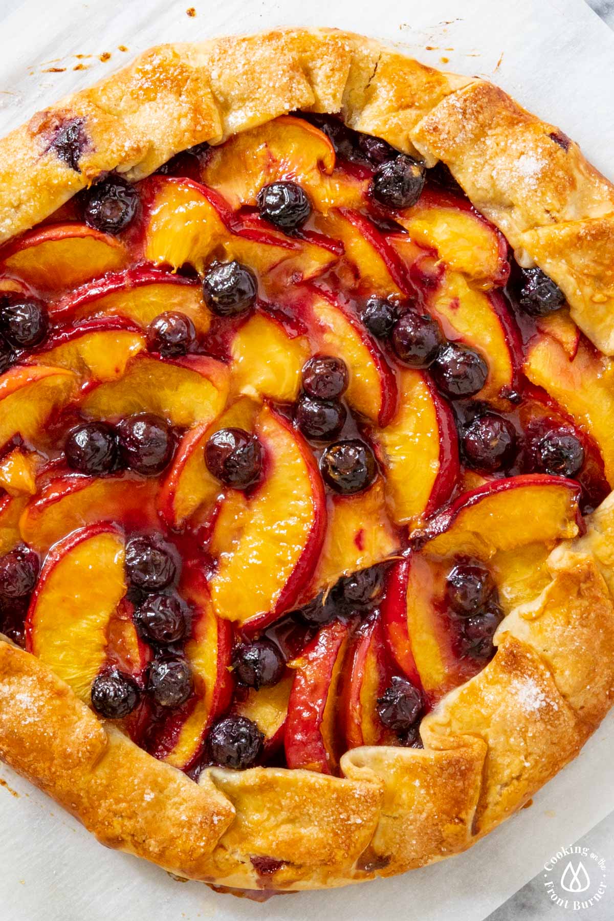 blueberry peach galette baked close up