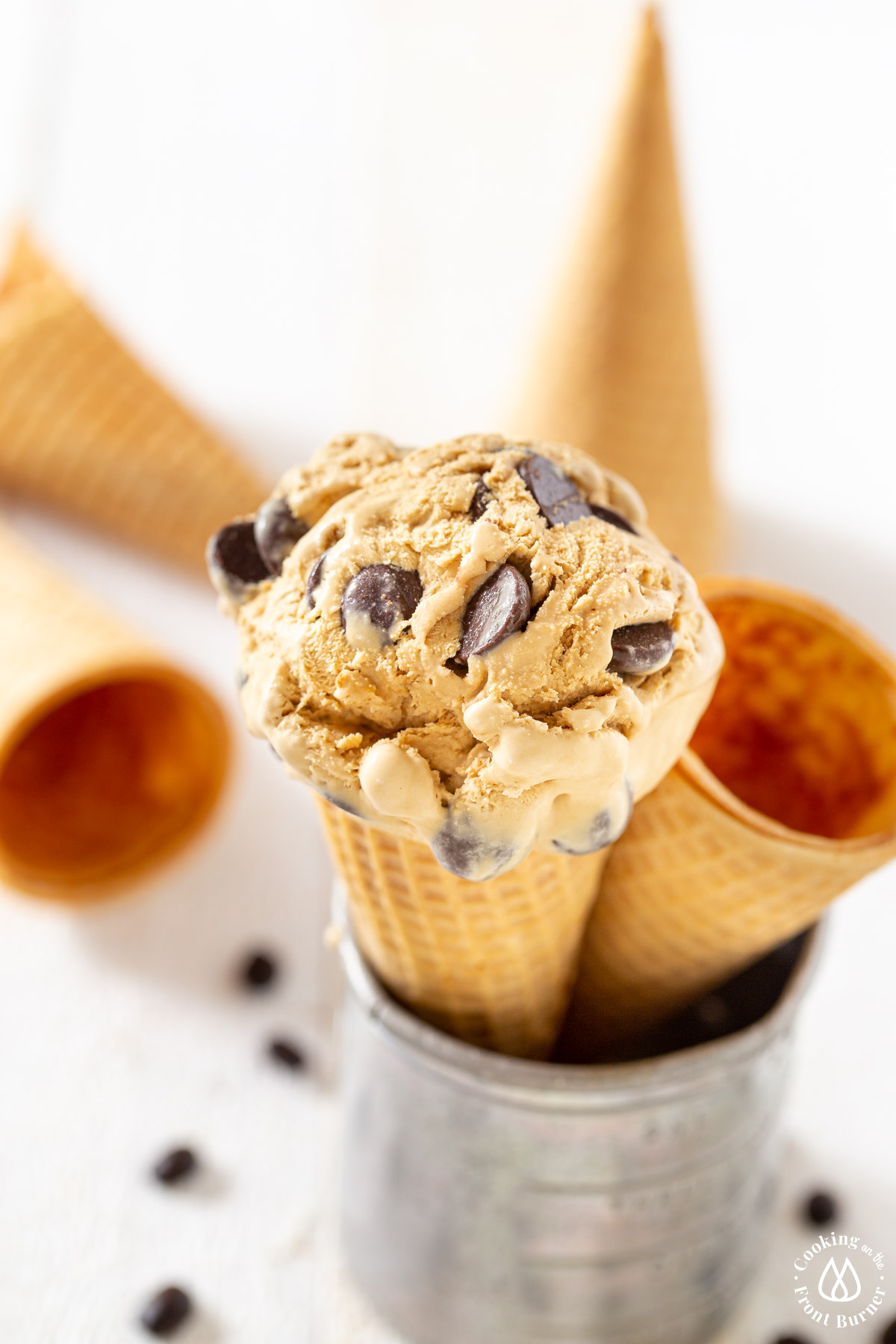 coffee no churn ice cream on a cone
