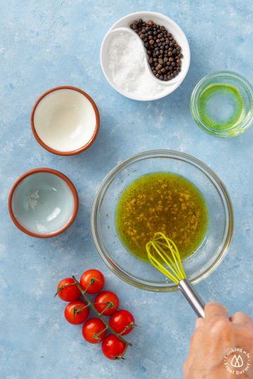 small bowl with white balsamic vinaigrette