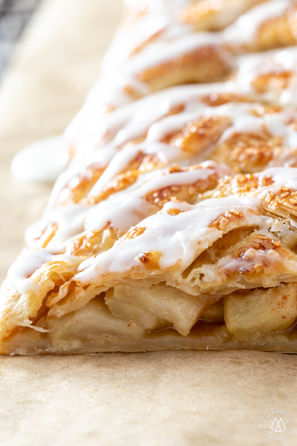 apple strudel cut showing apples